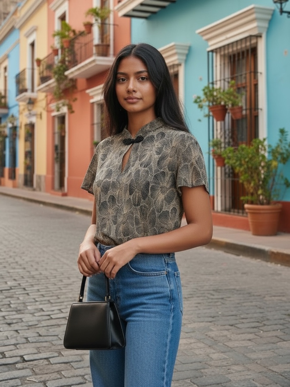 Dressbarn vintage printed textured short sleeve top 8